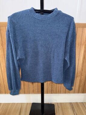 Blue Ribbed Crewneck Sweater